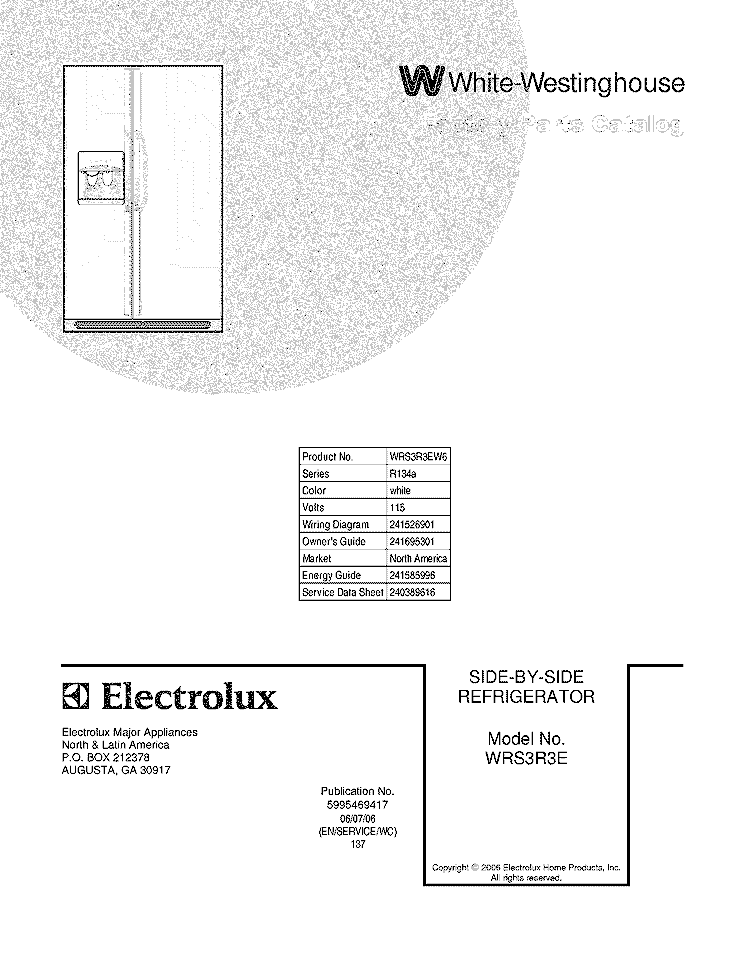 COVER Diagram and Parts List for WRS3R3EW6  Westinghouse Refrigerator