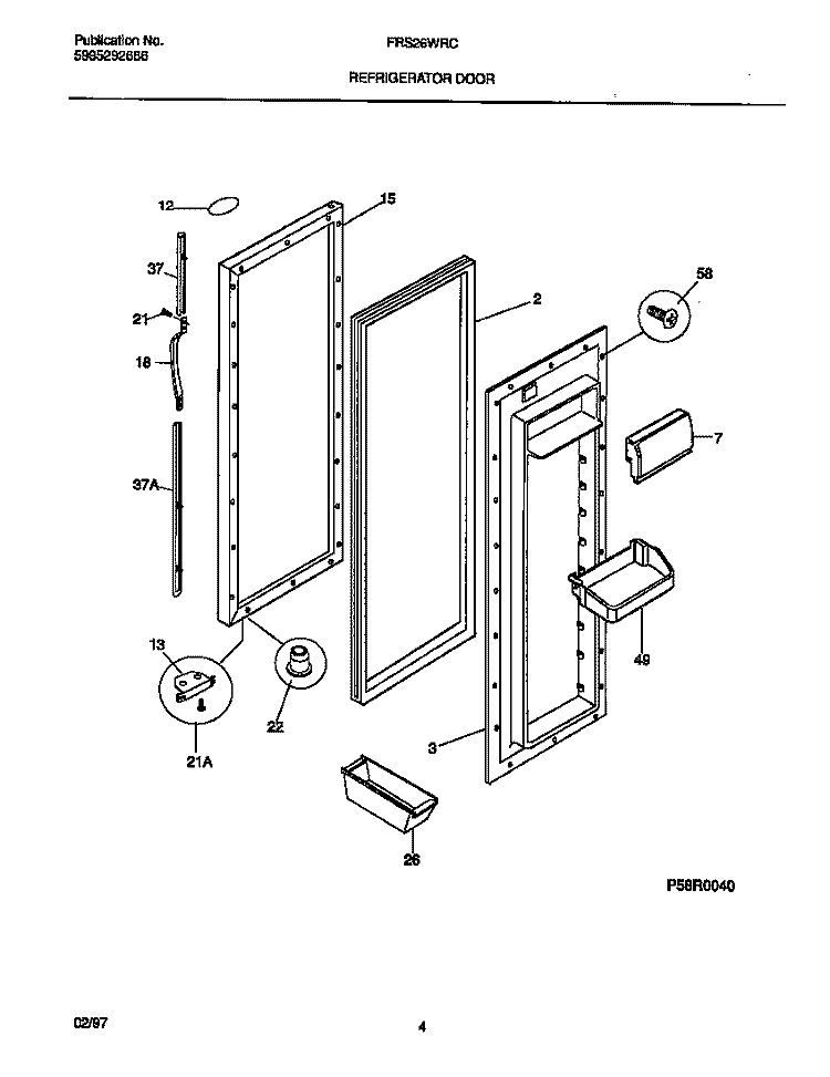 REFRIGERATOR DOOR Diagram and Parts List for FRS26WRCD6  Frigidaire Refrigerator