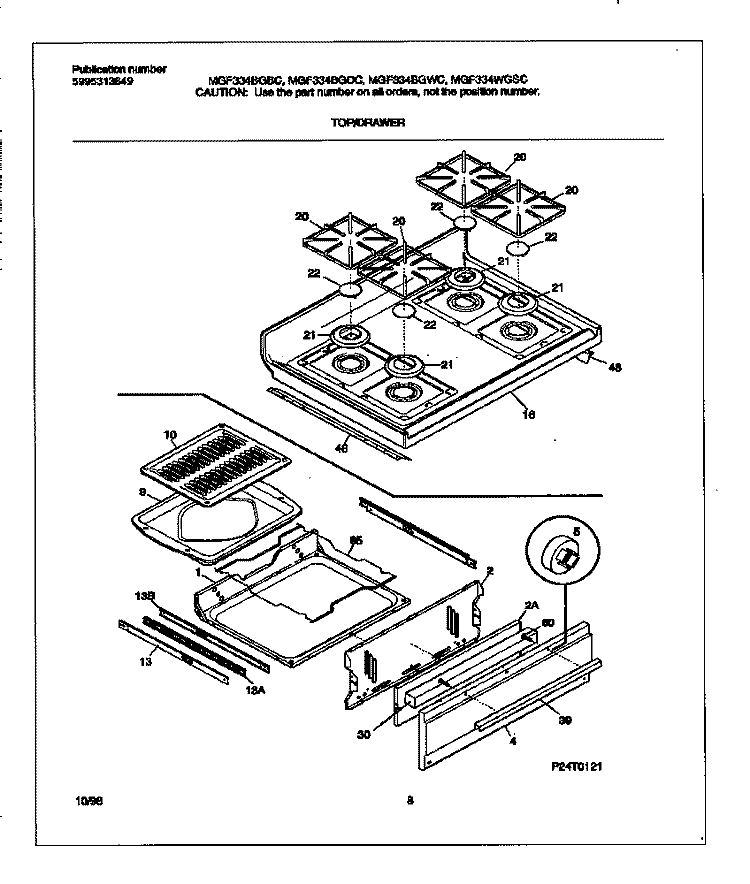 TOP / DRAWER Diagram and Parts List for MGF334BGBC  Frigidaire Range