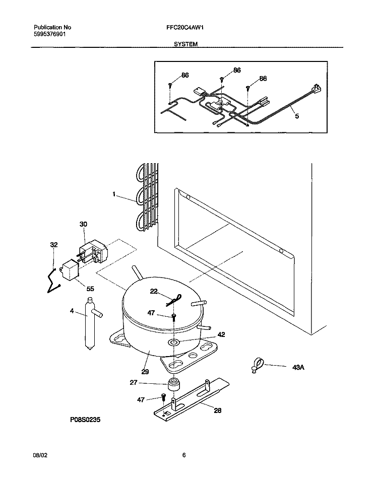 SYSTEM Diagram and Parts List for FFC20C4AW1  Frigidaire Freezer