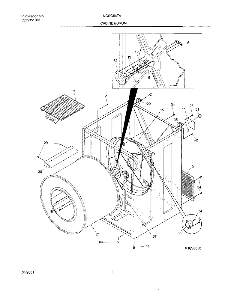 DRY CAB, HEATER Diagram and Parts List for NGSG54TAQ0  Frigidaire Dryer