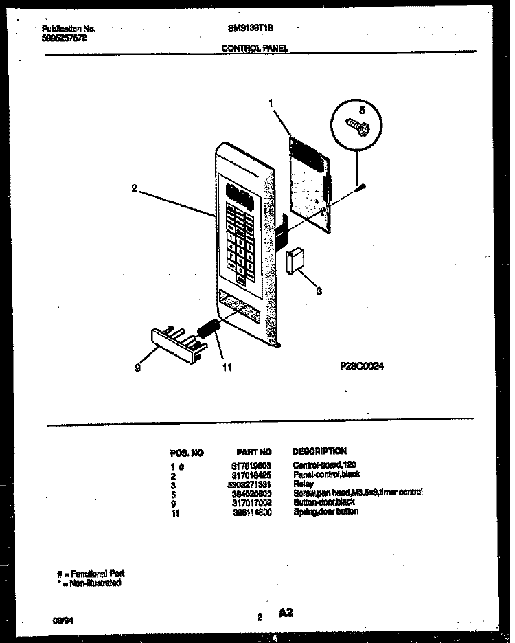 CONTROL PANEL Diagram and Parts List for SMS139T1B  Tappan Microwave