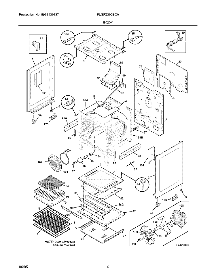 BODY Diagram and Parts List for PLGFZ390ECA  Frigidaire Range