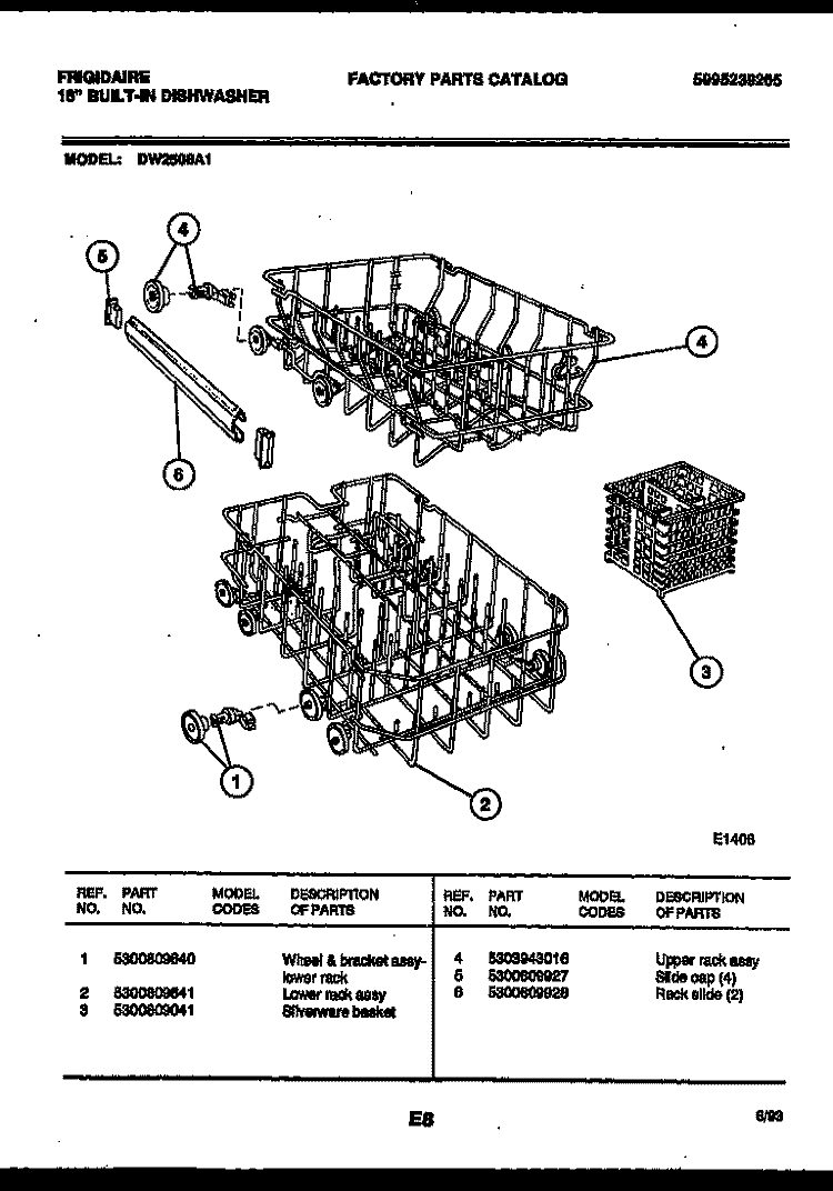 RACKS AND TRAYS Diagram and Parts List for DW2508A1  Frigidaire Dishwasher