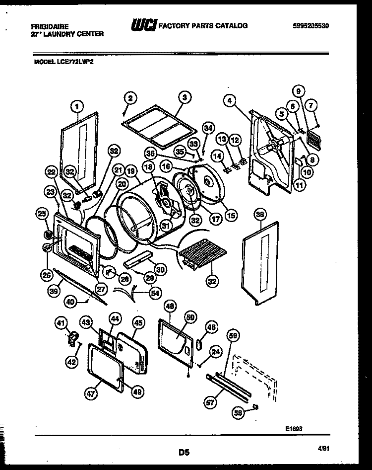CABINET AND COMPONENT PARTS Diagram and Parts List for LCE772LL2  Frigidaire Washer Dryer Combo