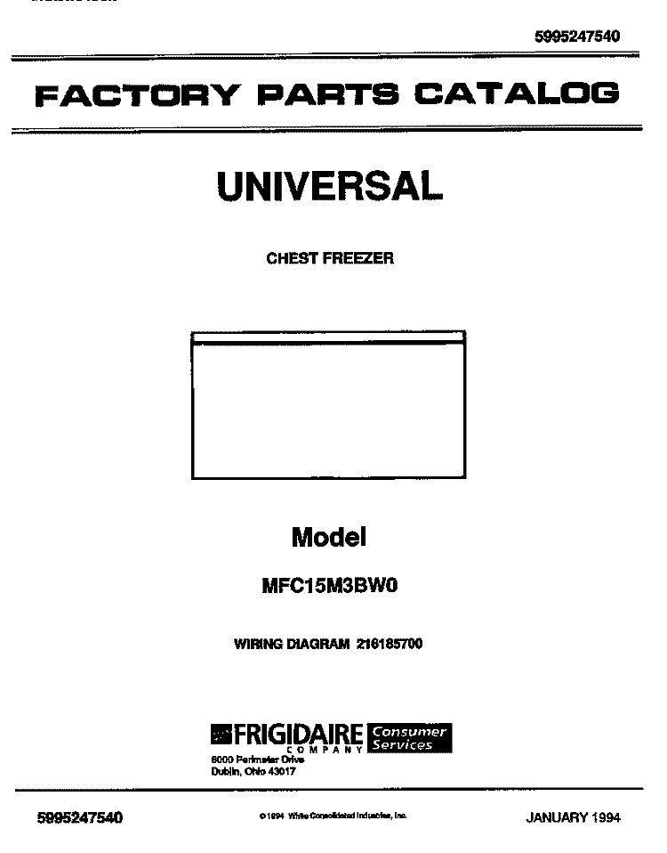 COVER Diagram and Parts List for MFC15M3BW1  Frigidaire Freezer