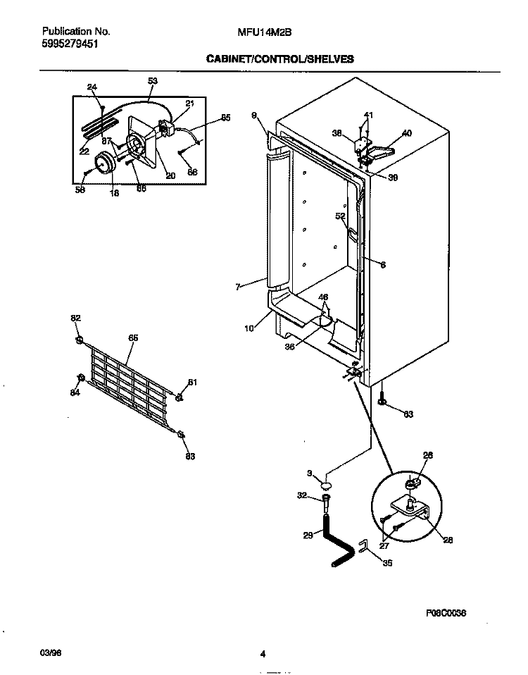 CABINET / CONTROL / SHELVES Diagram and Parts List for MFU14M2BW4  Frigidaire Freezer