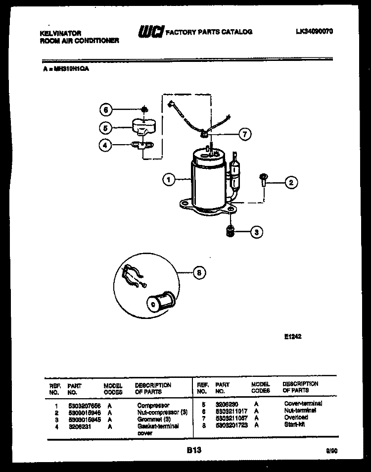 COMPRESSOR Diagram and Parts List for MH310H1QA  Kelvinator Air Conditioner