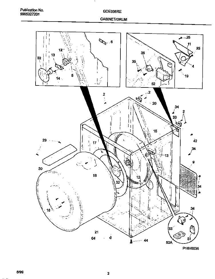 CABINET / DRUM Diagram and Parts List for GDE336RES2  Gibson Dryer