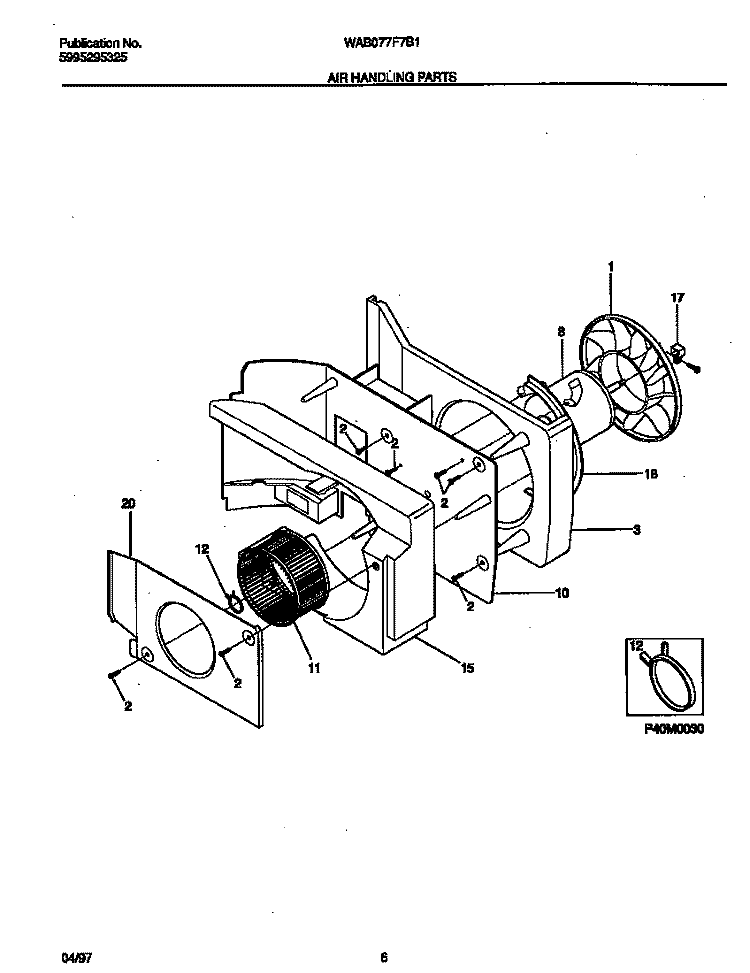 AIR HANDLING PARTS Diagram and Parts List for WAB077F7B1  Frigidaire Air Conditioner