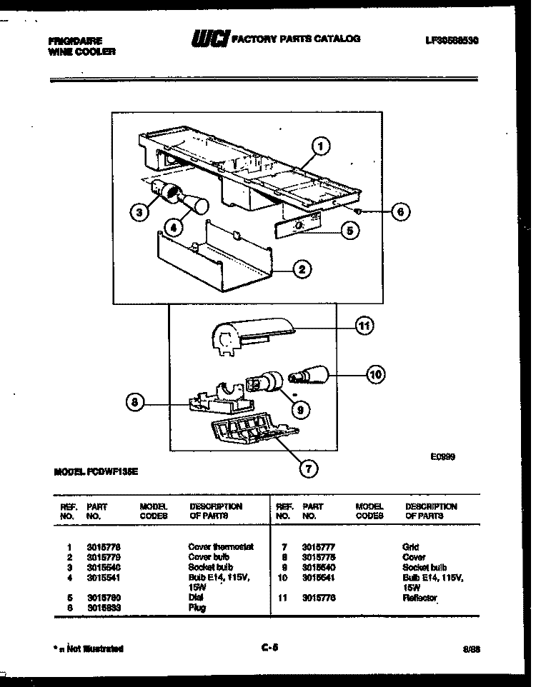 LIGHTING PARTS Diagram and Parts List for FCDWF135E  Frigidaire Refrigerator