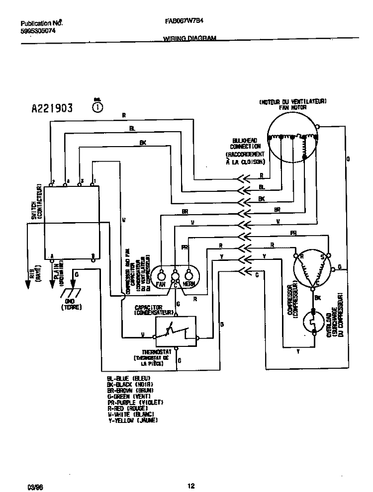 WIRING DIAGRAM Diagram and Parts List for FAB067W7B4  Frigidaire Air Conditioner