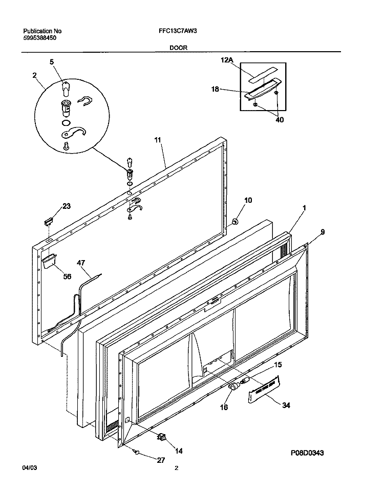 DOOR Diagram and Parts List for FFC13C7AW3  Frigidaire Freezer