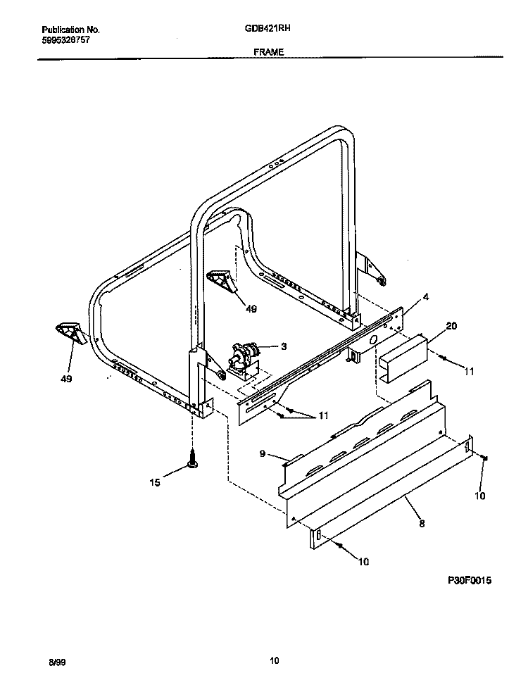 FRAME Diagram and Parts List for GDB421RHR1  Gibson Dishwasher