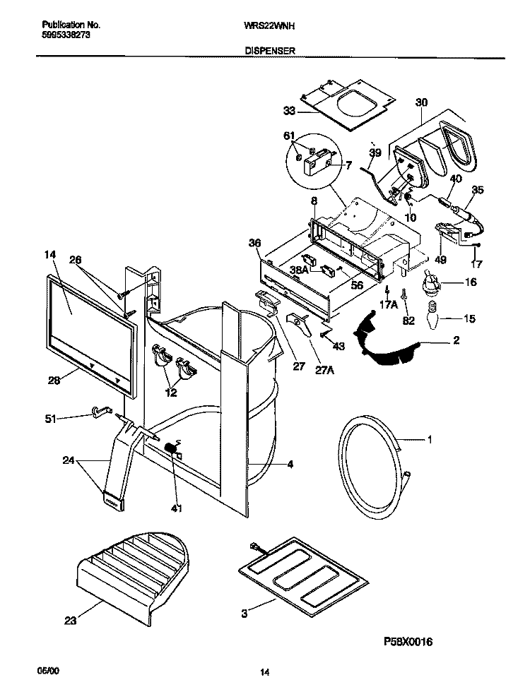 I&W DISPENSER Diagram and Parts List for WRS22WNHW4  Frigidaire Refrigerator