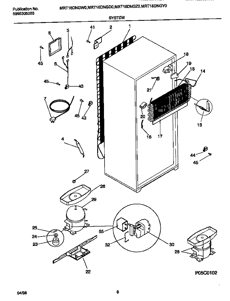 SYSTEM Diagram and Parts List for MRT18DNGW0  Uni Refrigerator
