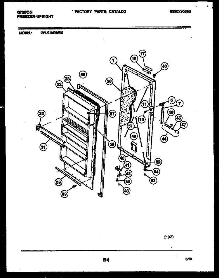 DOOR PARTS Diagram and Parts List for GFU21M9AW0  Gibson Freezer