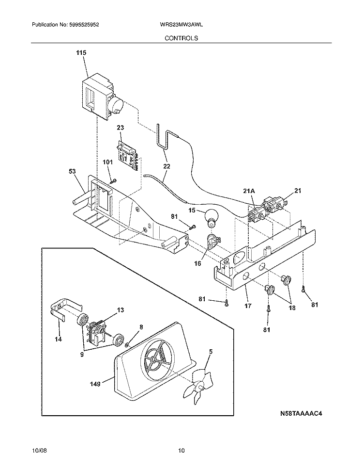 CONTROLS Diagram and Parts List for WRS23MW3AWL  Crosley Refrigerator