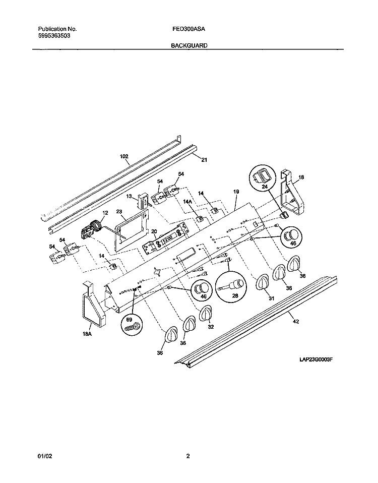 BACKGUARD Diagram and Parts List for FED300ASA  Frigidaire Range