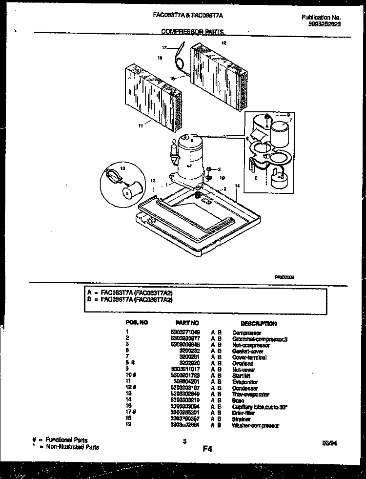 COMPRESSOR PARTS Diagram and Parts List for FAC086T7A2  Frigidaire Air Conditioner