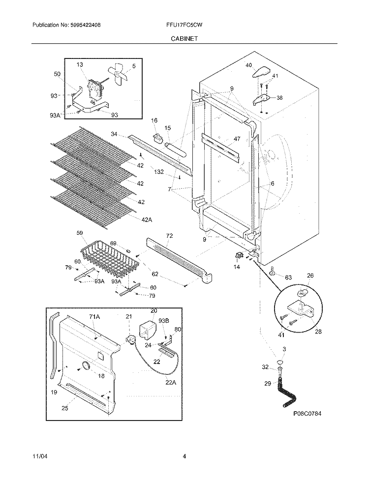 CABINET Diagram and Parts List for FFU17FC5CW4  Frigidaire Freezer