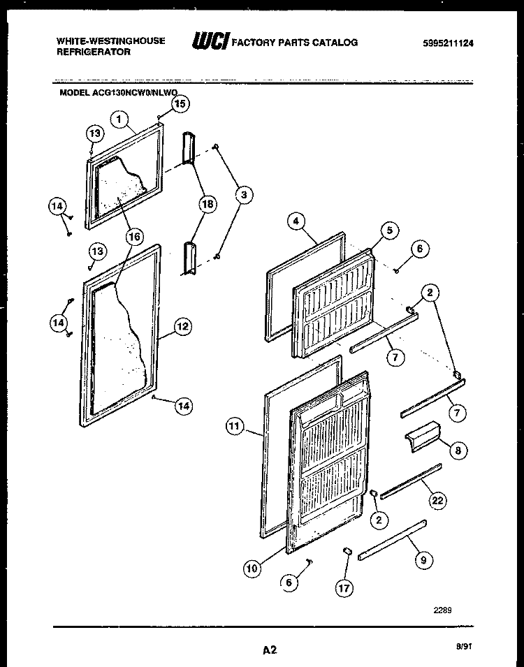 DOOR PARTS Diagram and Parts List for ACG130NLW0  Frigidaire Refrigerator
