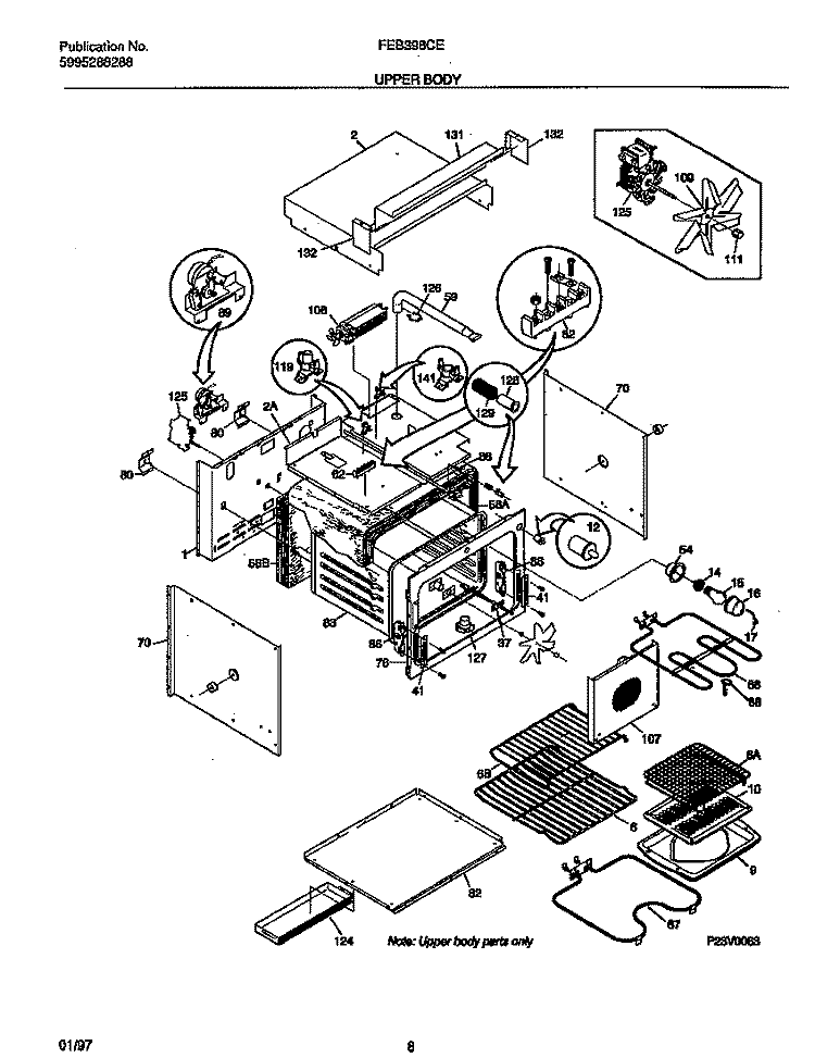 UPPER BODY Diagram and Parts List for FEB398CETB  Frigidaire Wall Oven