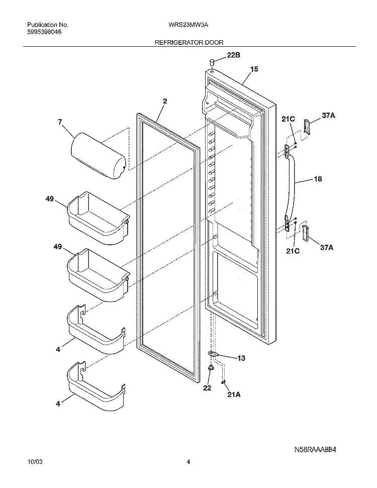REFRIGERATOR DOOR Diagram and Parts List for WRS23MW3AW8  Westinghouse Refrigerator