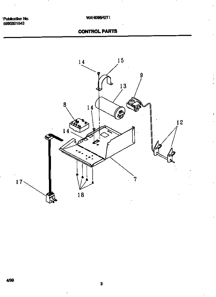 CONTROL PARTS Diagram and Parts List for WAH096H2T1  Frigidaire Air Conditioner