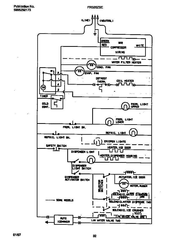 WIRING DIAGRAM Diagram and Parts List for FRS26ZSEB3  Frigidaire Refrigerator