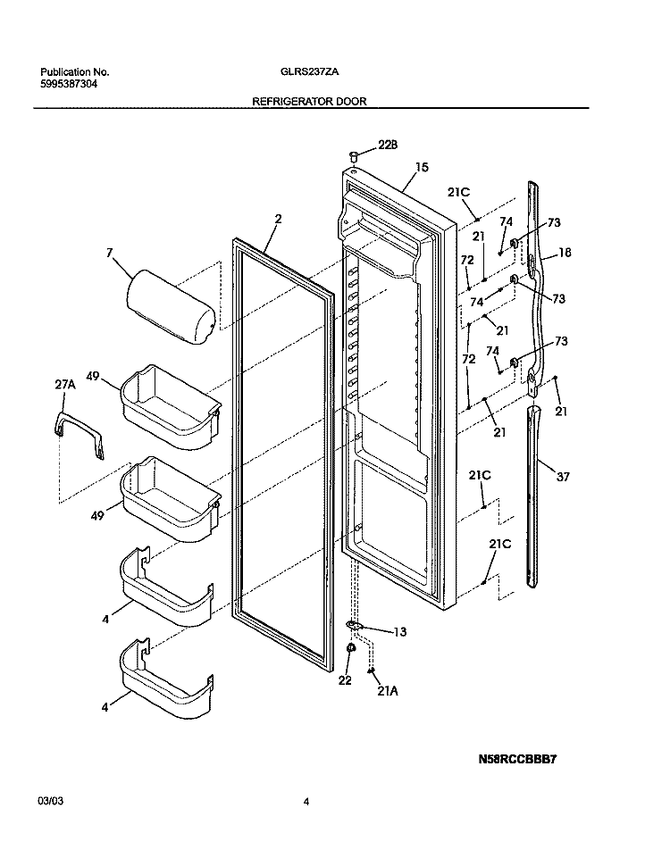 REFRIGERATOR DOOR Diagram and Parts List for GLRS237ZAW7  Frigidaire Refrigerator