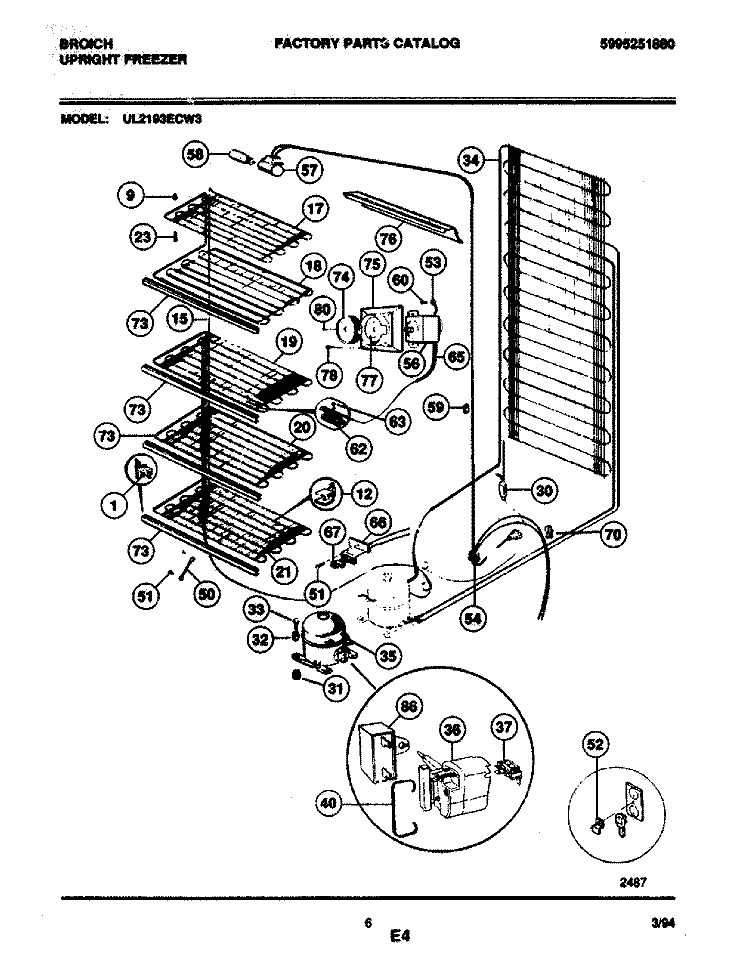 SYSTEM Diagram and Parts List for UL2193ECW3  Electrolux Freezer