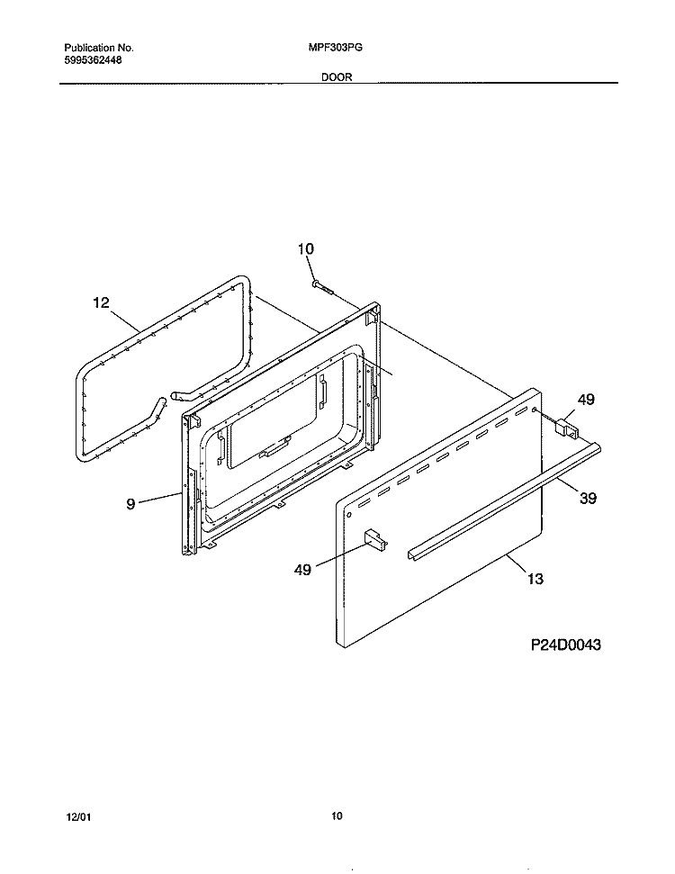DOOR Diagram and Parts List for MPF303PGDH  Uni Range