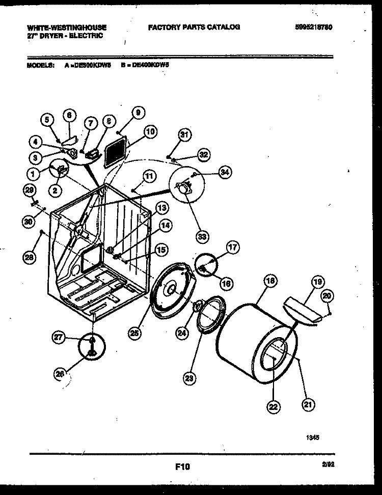 CABINET AND COMPONENT PARTS Diagram and Parts List for DE400KDD5  Frigidaire Dryer