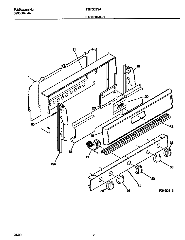 BACKGUARD Diagram and Parts List for FGF333SADJ  Frigidaire Range