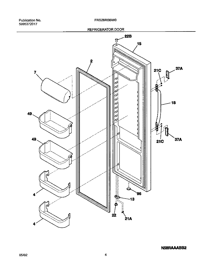 REFRIGERATOR DOOR Diagram and Parts List for FRS26RBBW0  Frigidaire Refrigerator