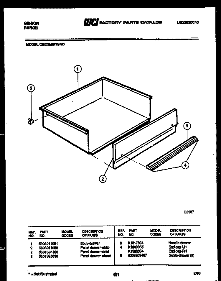 DRAWER PARTS Diagram and Parts List for CEC3M5WSAD  Gibson Range