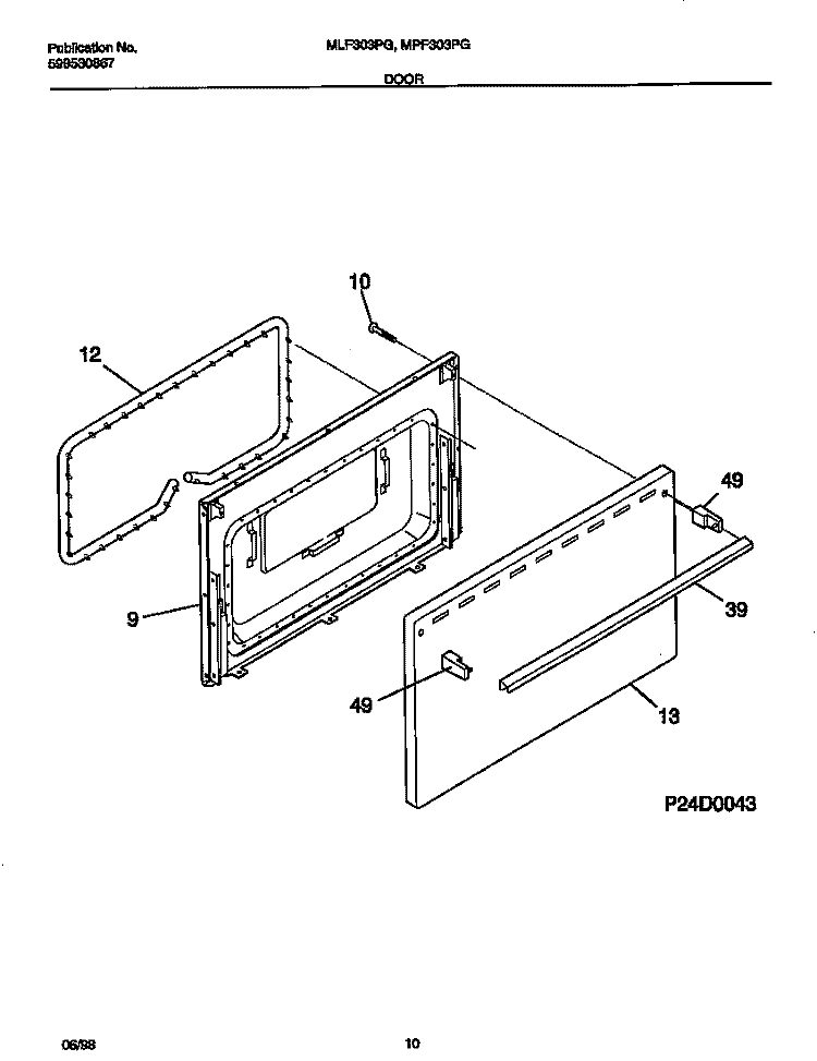 DOOR Diagram and Parts List for MLF303PGDA  Frigidaire Range