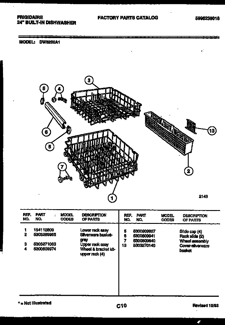 RACKS AND TRAYS Diagram and Parts List for DW5200A1  Frigidaire Dishwasher