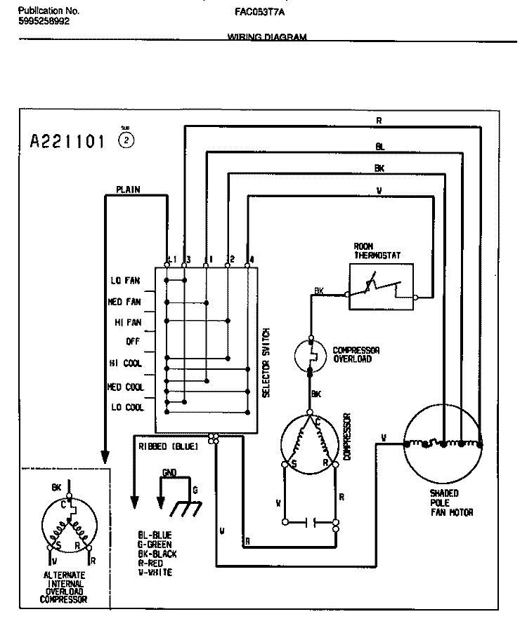 WIRING DIAGRAM Diagram and Parts List for FAC053T7A5  Frigidaire Air Conditioner