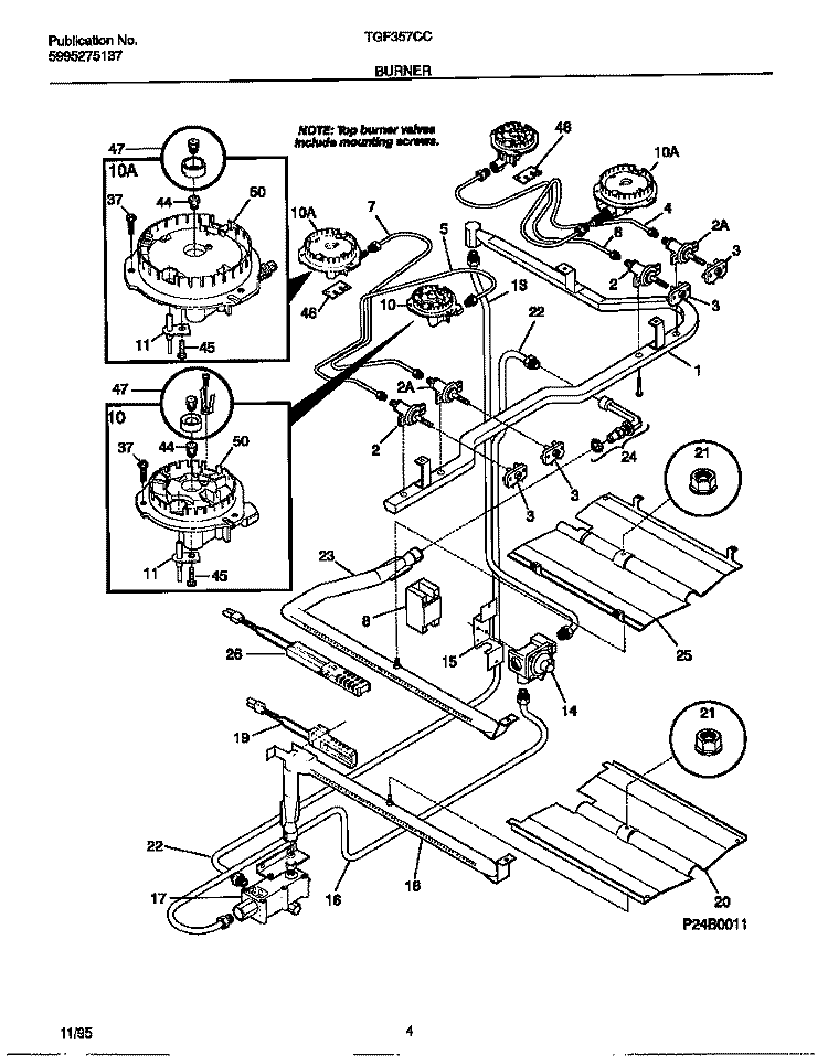 BURNER Diagram and Parts List for TGF357CCTB  Tappan Range