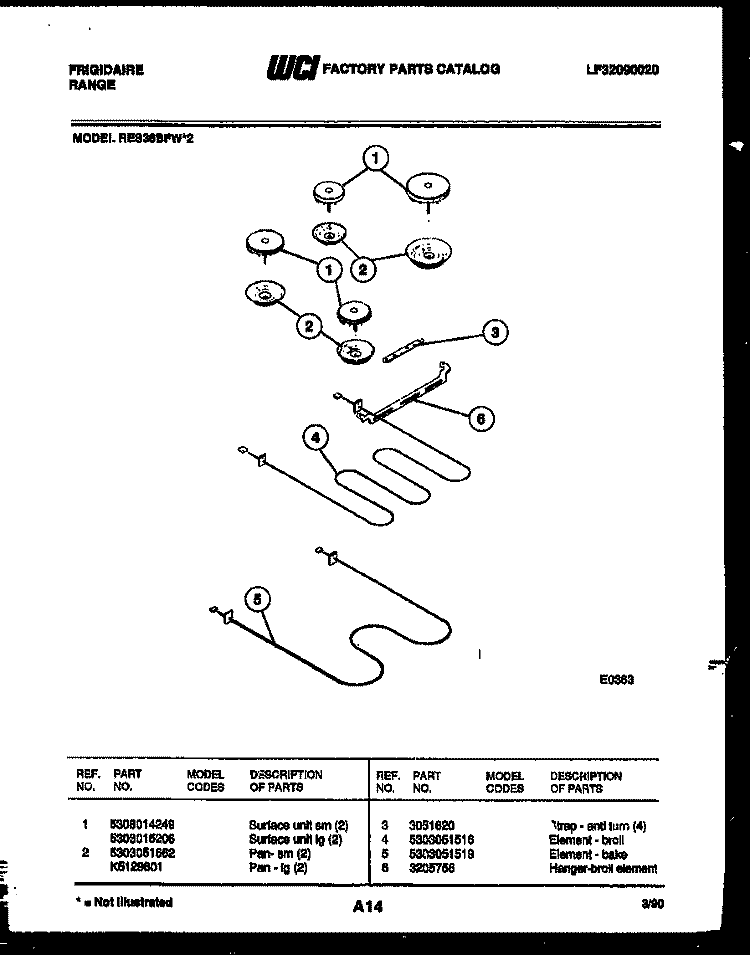 BROILER PARTS Diagram and Parts List for RES36BFL2  Frigidaire Range