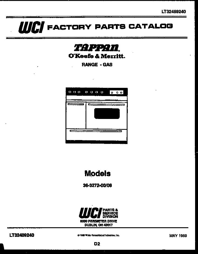 COVER Diagram and Parts List for 36-3272-66-08  Tappan Range