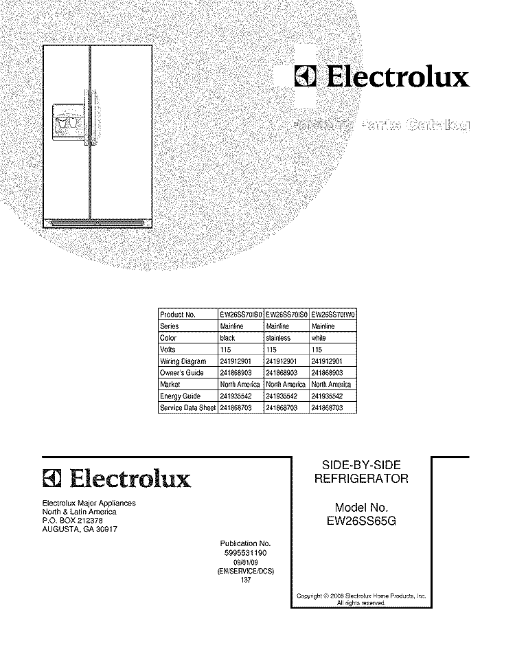 COVER Diagram and Parts List for EW26SS70IS0  Electrolux Refrigerator