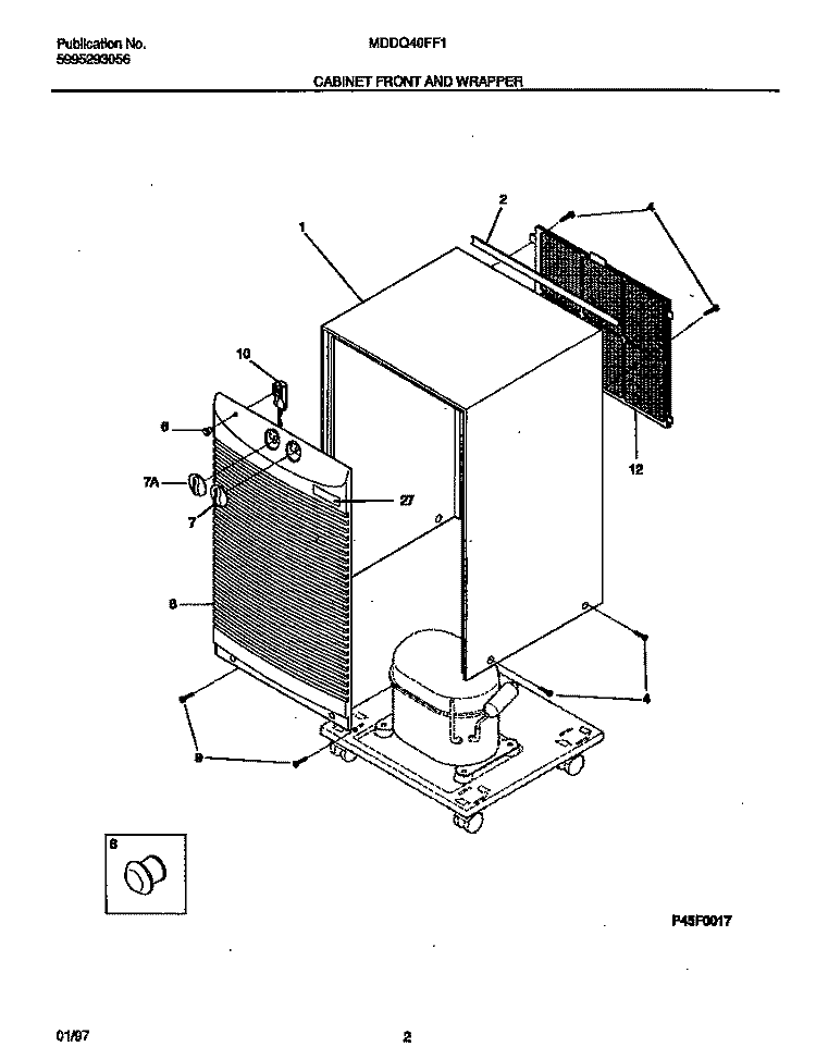 CABINET FRONT AND WRAPPER Diagram and Parts List for MDDQ40FF1  Frigidaire Dehumidifier