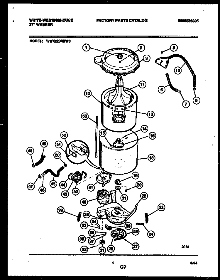 TUB DETAIL Diagram and Parts List for WWX223RBW0  Frigidaire Washer