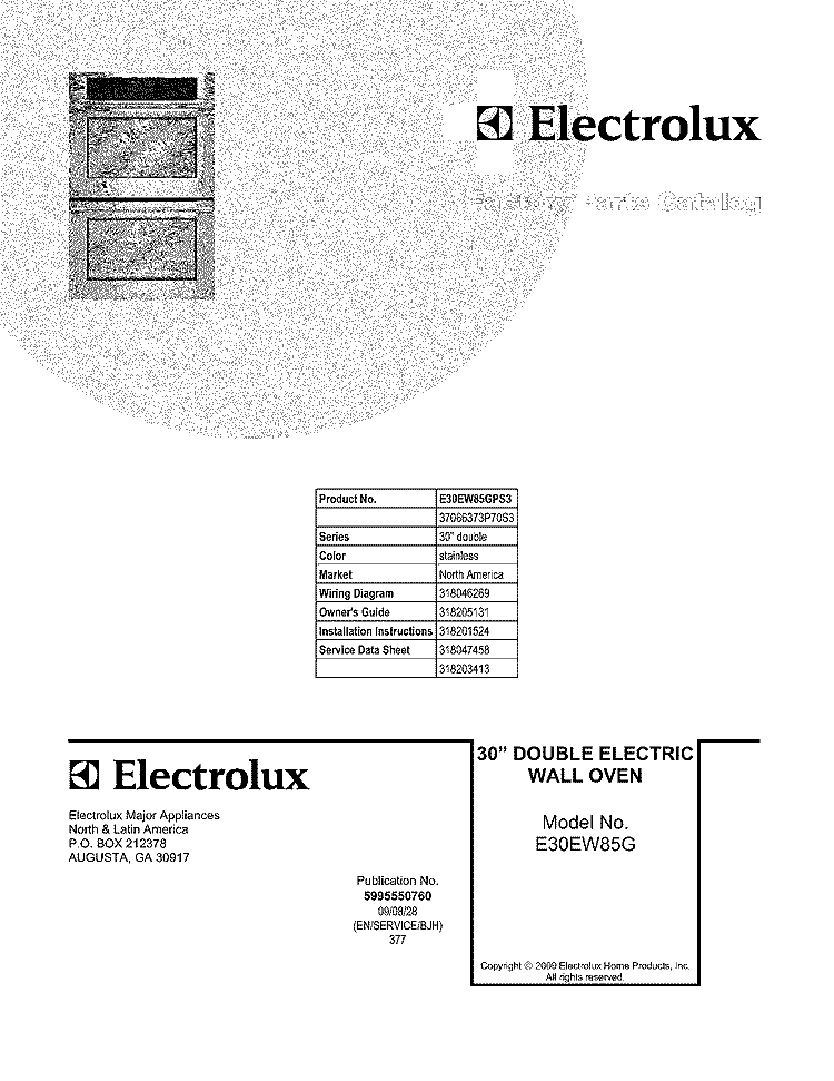 COVER Diagram and Parts List for E30EW85GPS3  Electrolux Wall Oven