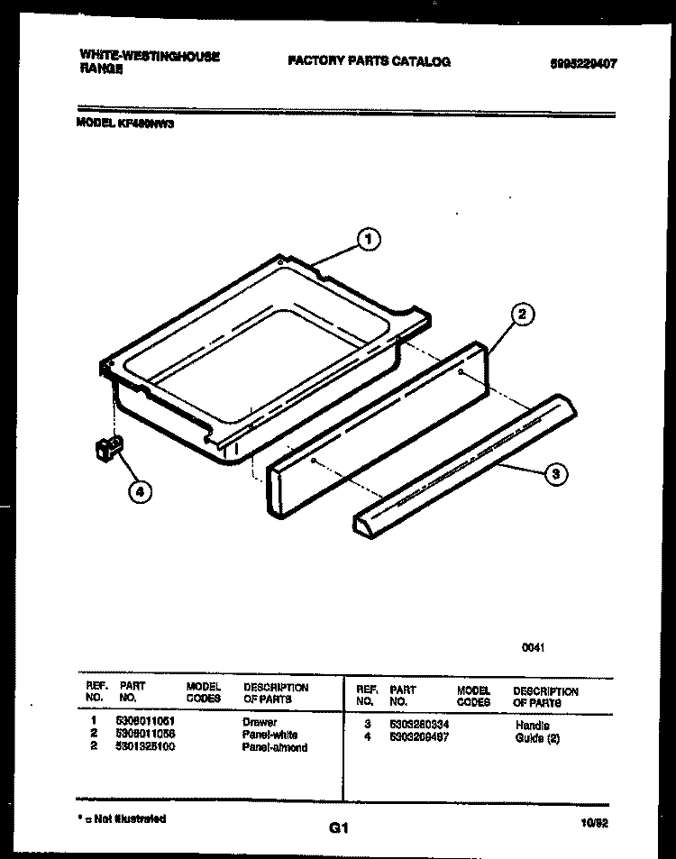 DRAWER PARTS Diagram and Parts List for KF480ND3  Frigidaire Range
