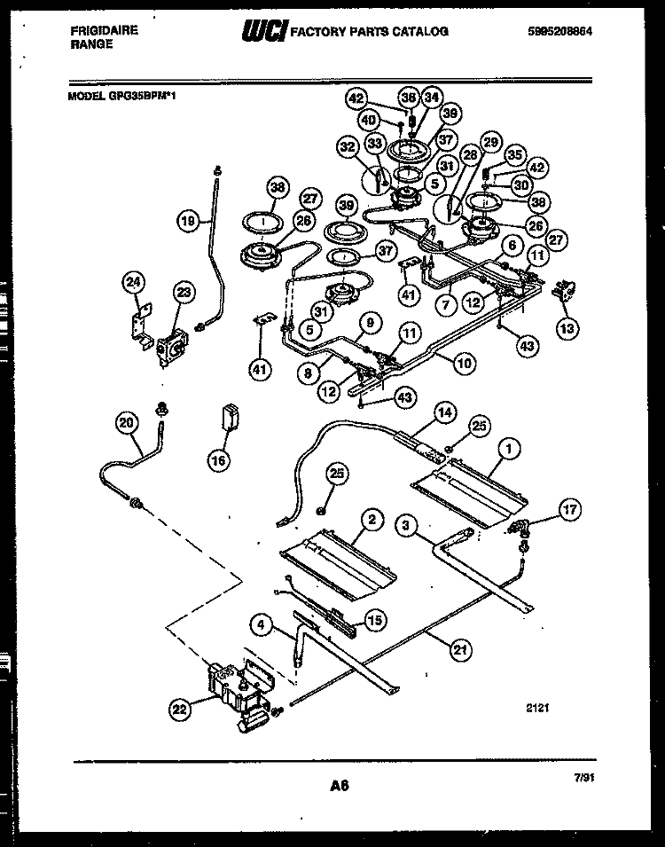 BURNER, MANIFOLD AND GAS CONTROL Diagram and Parts List for GPG35BPM1  Frigidaire Range