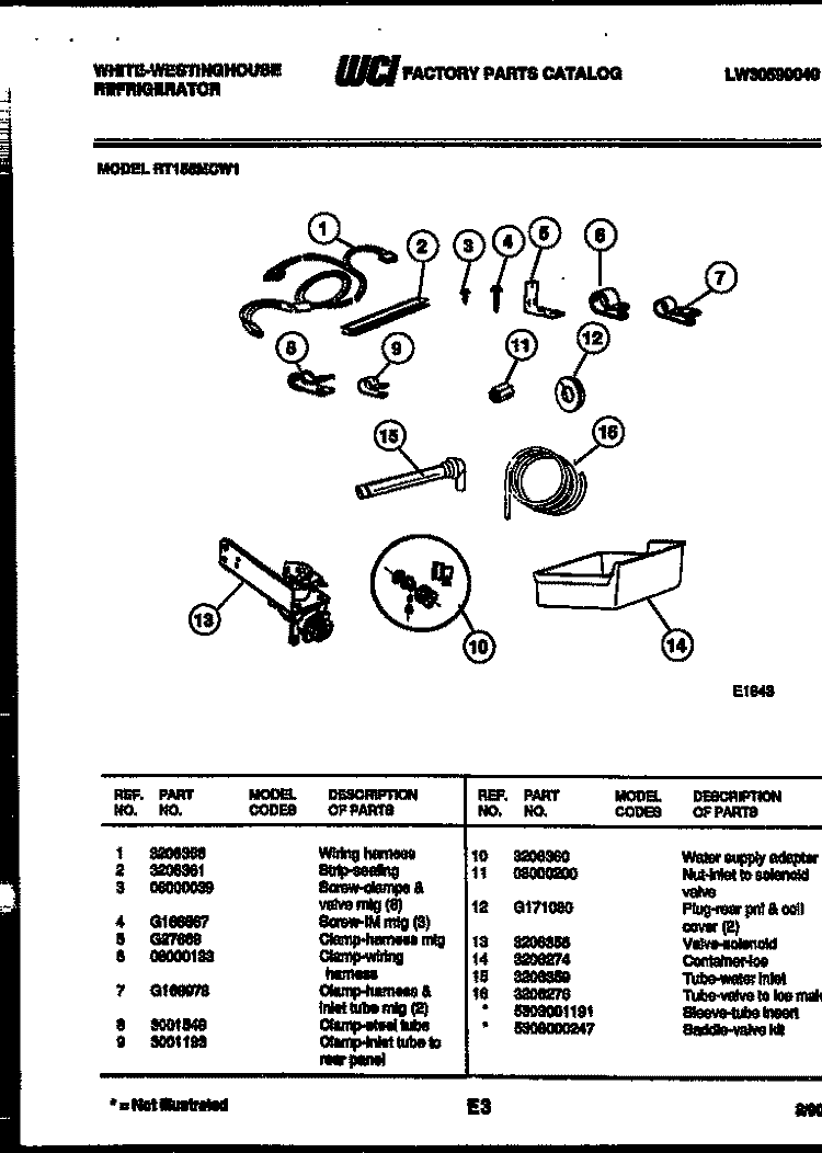 ICE MAKER INSTALLATION PARTS Diagram and Parts List for RT155MCD1  Frigidaire Refrigerator